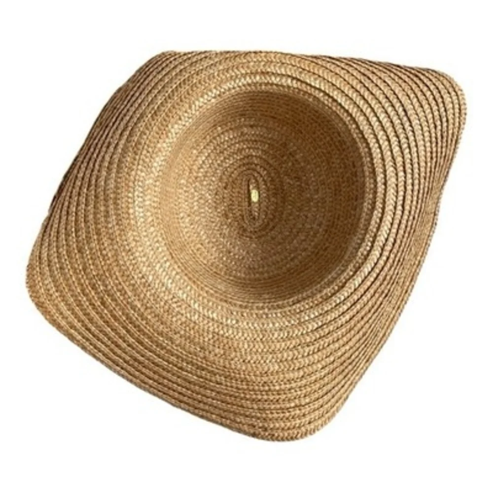 Vintage Wide Brim Natural Straw Sun Hat Black Satin Rose Flower Accent VG